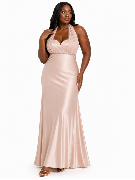 Eureka Dresses & Skirts - Plus Size Tan-ish/ Gold Halter Satin Formal Dress with Shawl Size 3X-Large